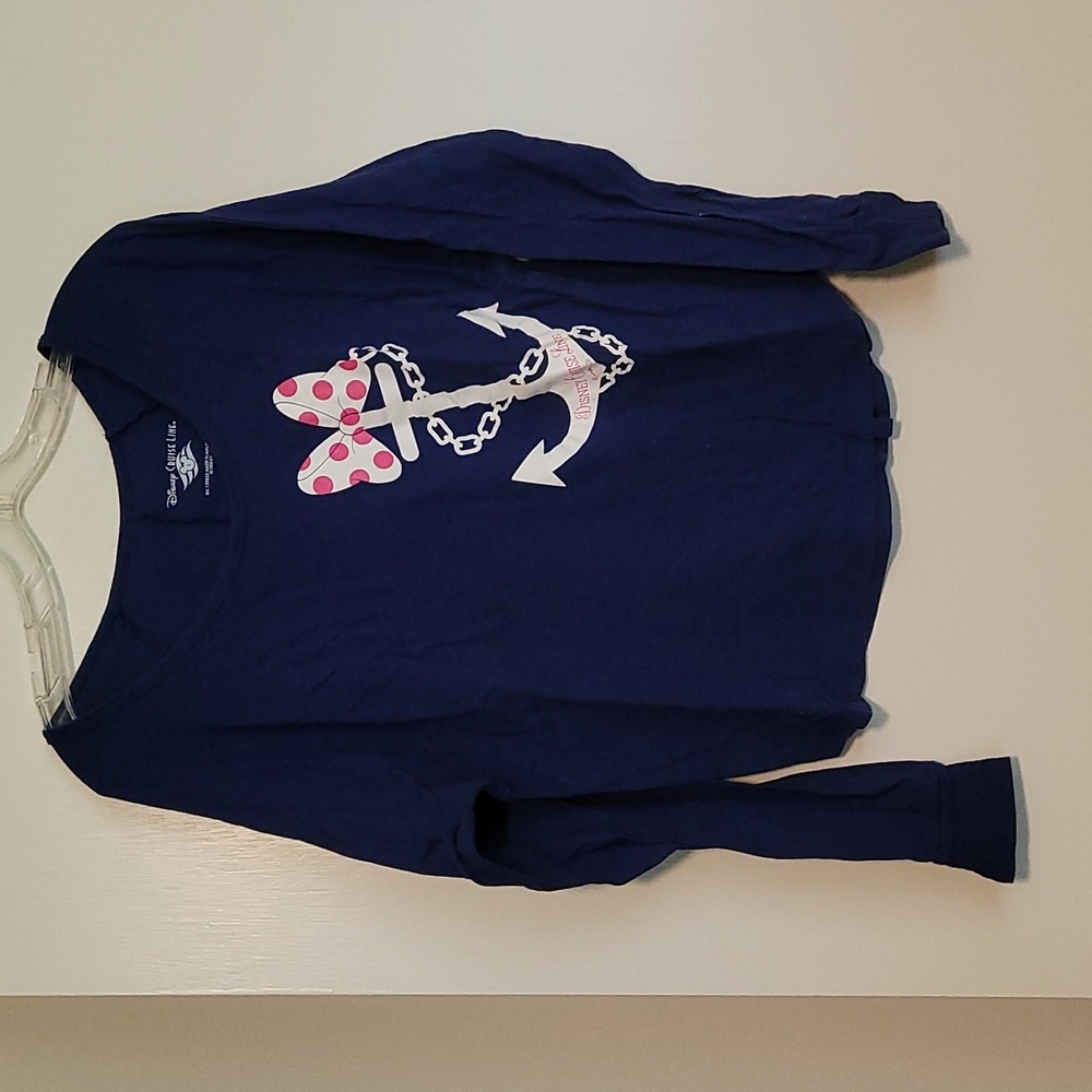 Women's Disney Cruise Line scoop neck long sleeve tee shirt. Size large, blue.